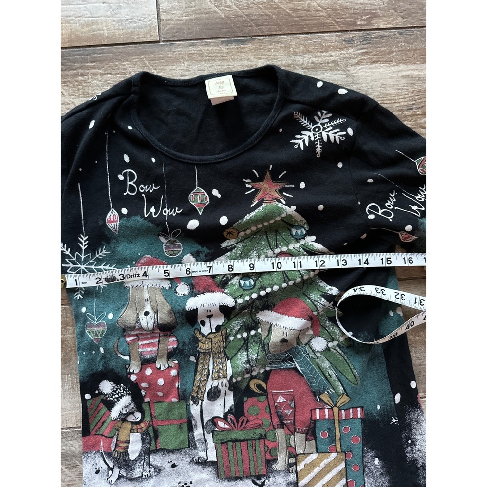 Jess & Jane Feliz Navidad Womens Christmas Print Cotton Top ABSTRACT PRINT Sm - Picture 6 of 10